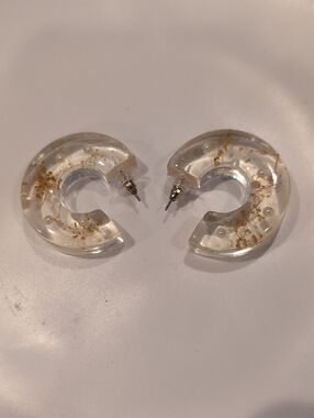 Clear Resin Hoop Earrings with Gold Flakes